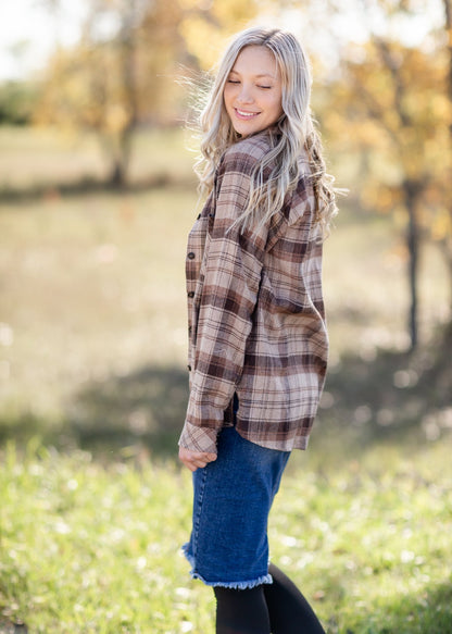 Mocha Plaid Flannel Top-FINAL SALE Tops Mystree