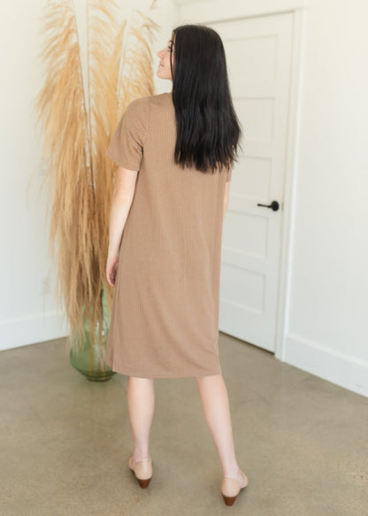 Mocha Short Sleeve Ribbed T-Shirt Midi Dress Dresses Pologram