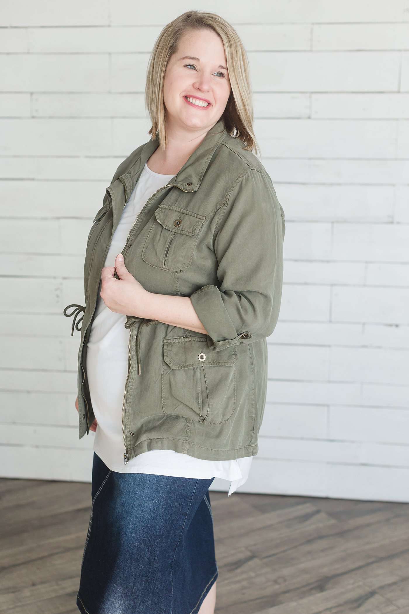 Modest Olive Cargo Jacket | Cinch Waist Layering Essentials