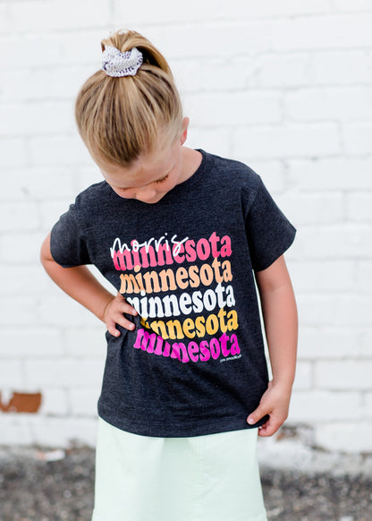 Girls dark gray morris minnesota graphic tee