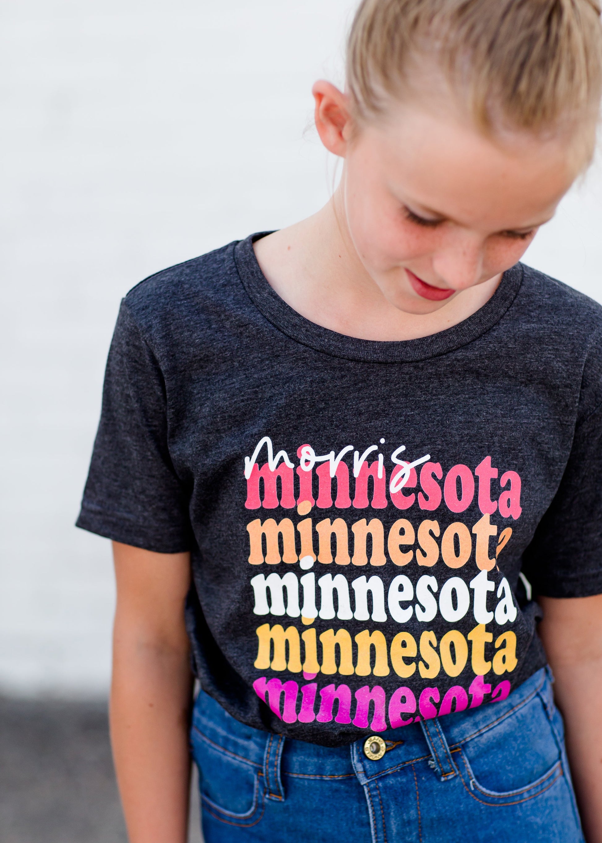 Girls dark gray morris minnesota graphic tee