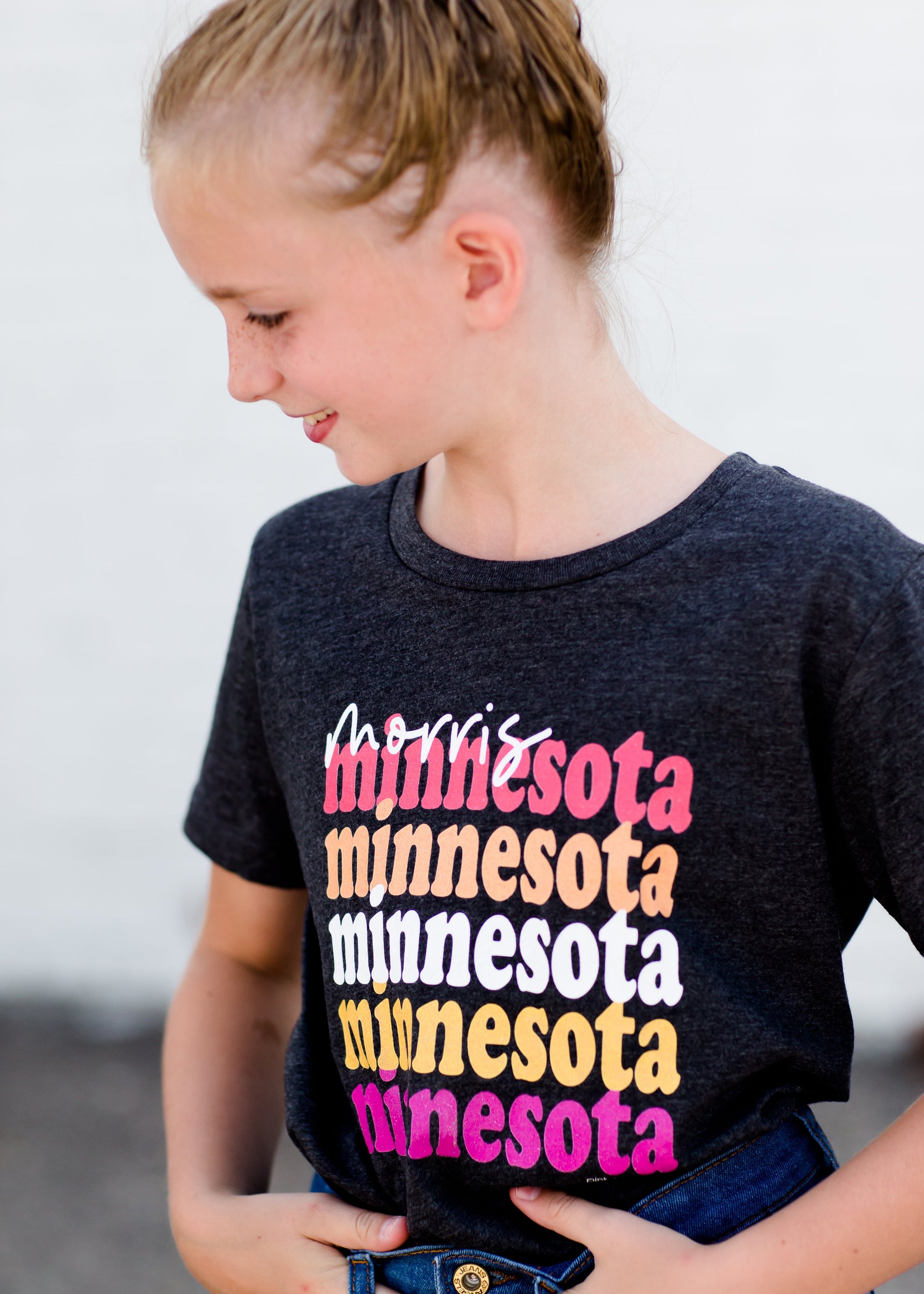 Girls dark gray morris minnesota graphic tee