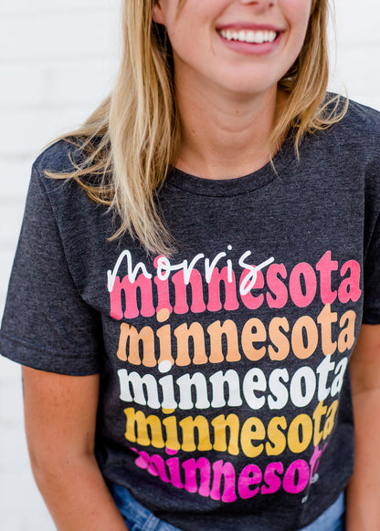 Women's dark gray morris minnesota modest graphic tee