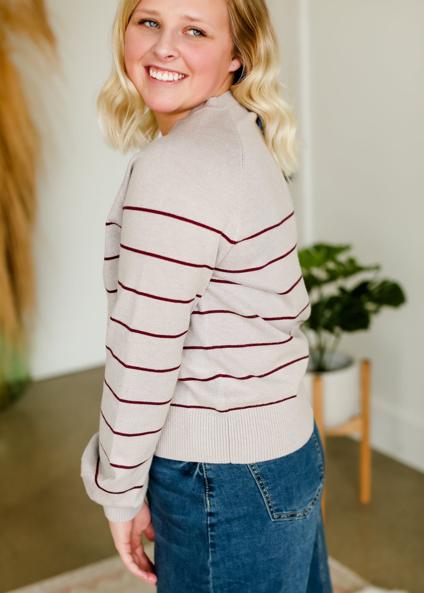 Mulberry Striped Button Detail Sweater - FINAL SALE Tops