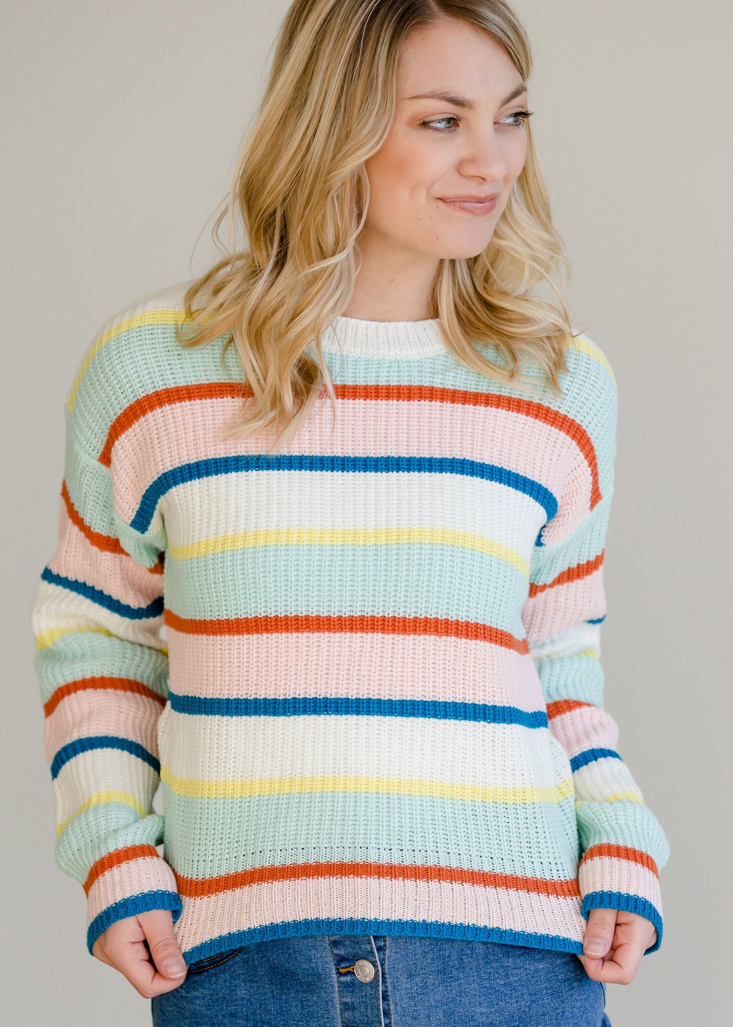 Multi Mint Striped Sweater - FINAL SALE Tops