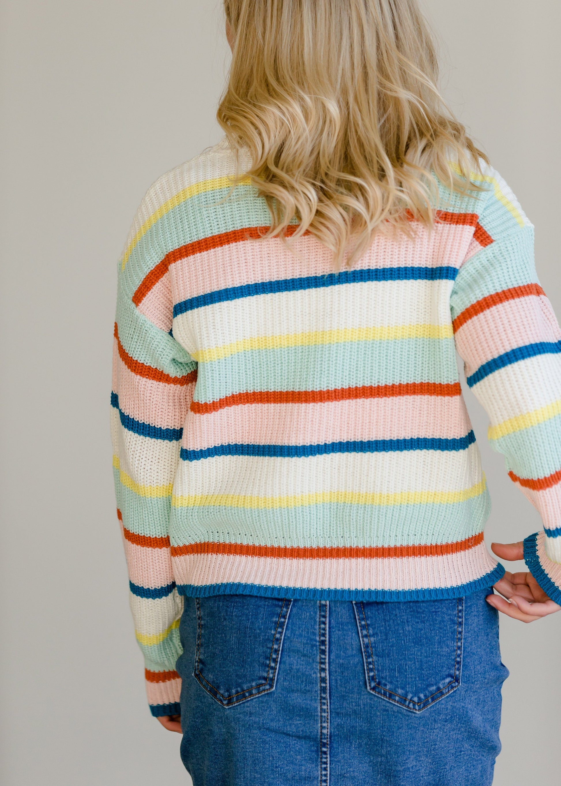 Multi Mint Striped Sweater - FINAL SALE Tops