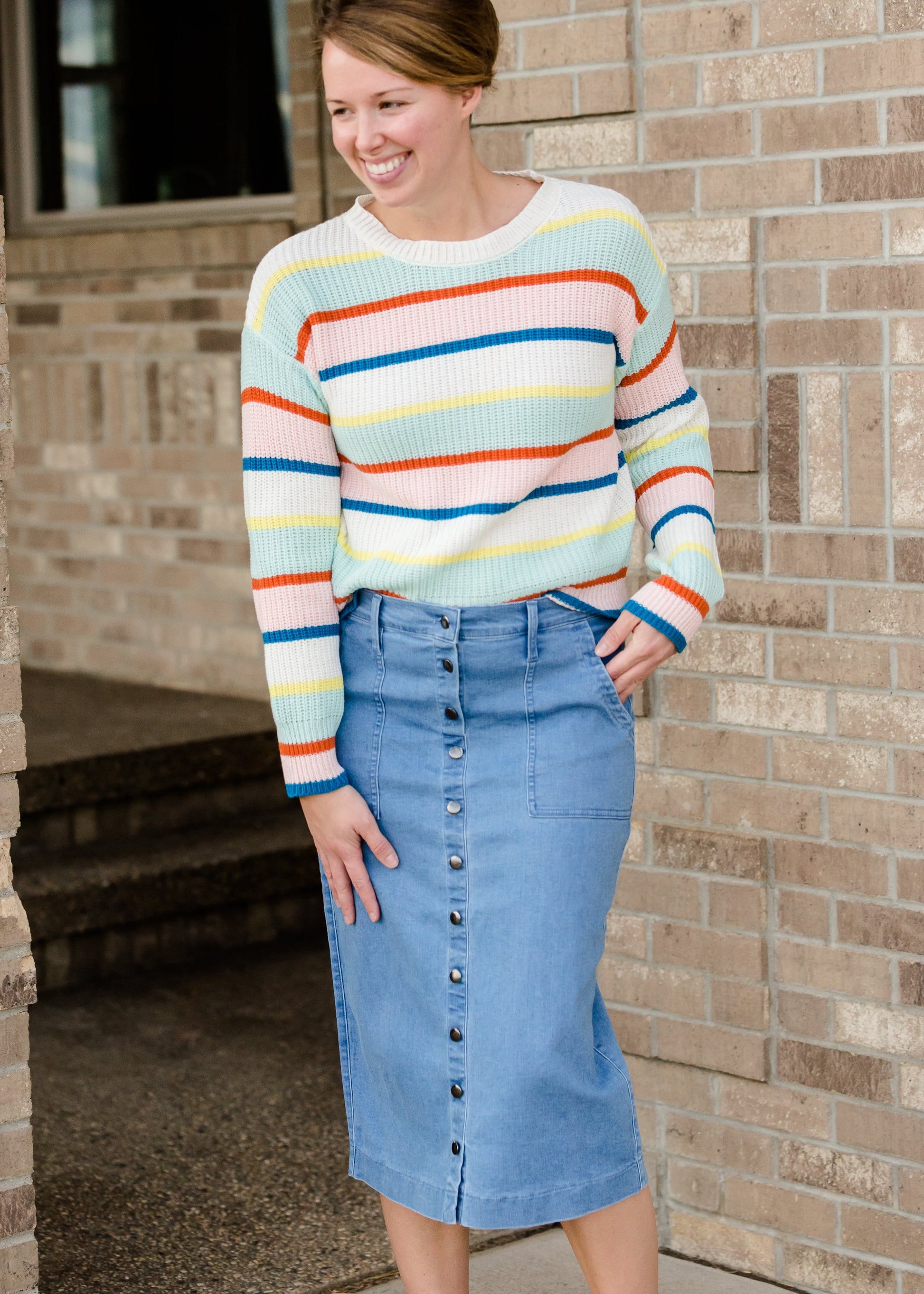 Multi Mint Striped Sweater - FINAL SALE Tops