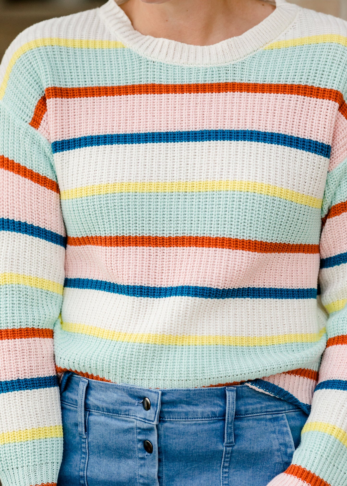 Multi Mint Striped Sweater - FINAL SALE Tops