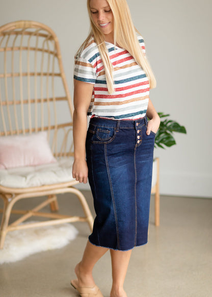 Multi Stripe Short Sleeve V-Neck Tee Tops