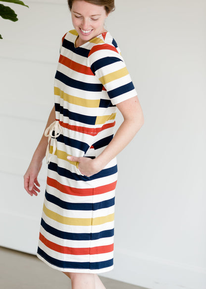 Multi Striped Knit Drawstring Midi Dress - FINAL SALE Dresses