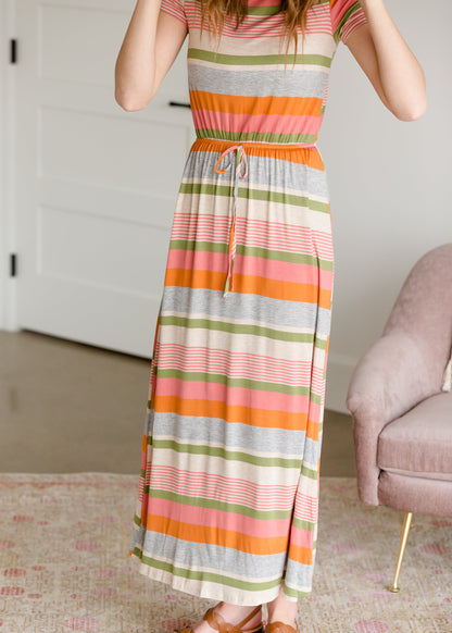 Multi Striped Tie Waist Maxi Dress - FINAL SALE Dresses