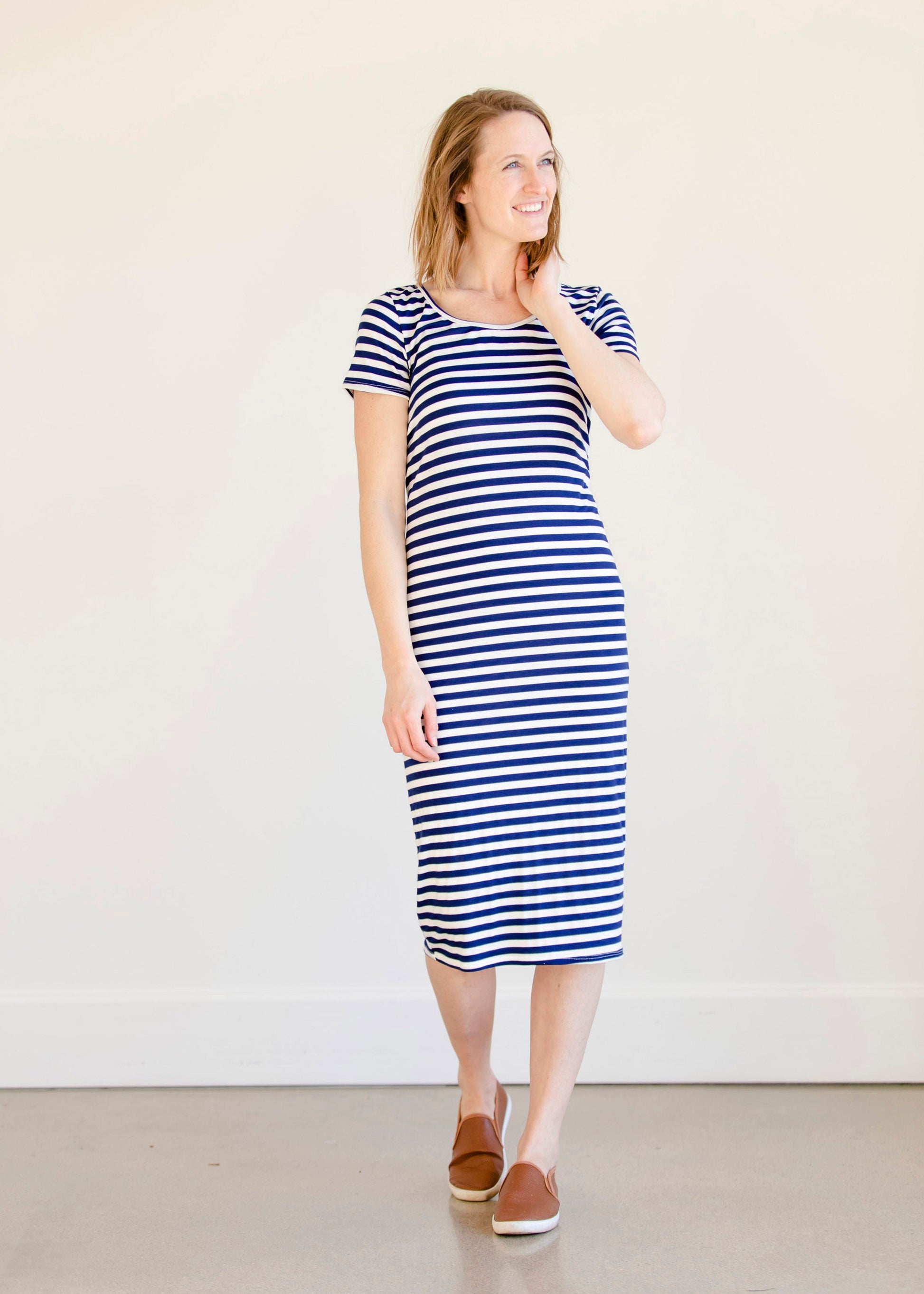 Multi Tie Navy Striped Midi Dress - FINAL SALE Dresses