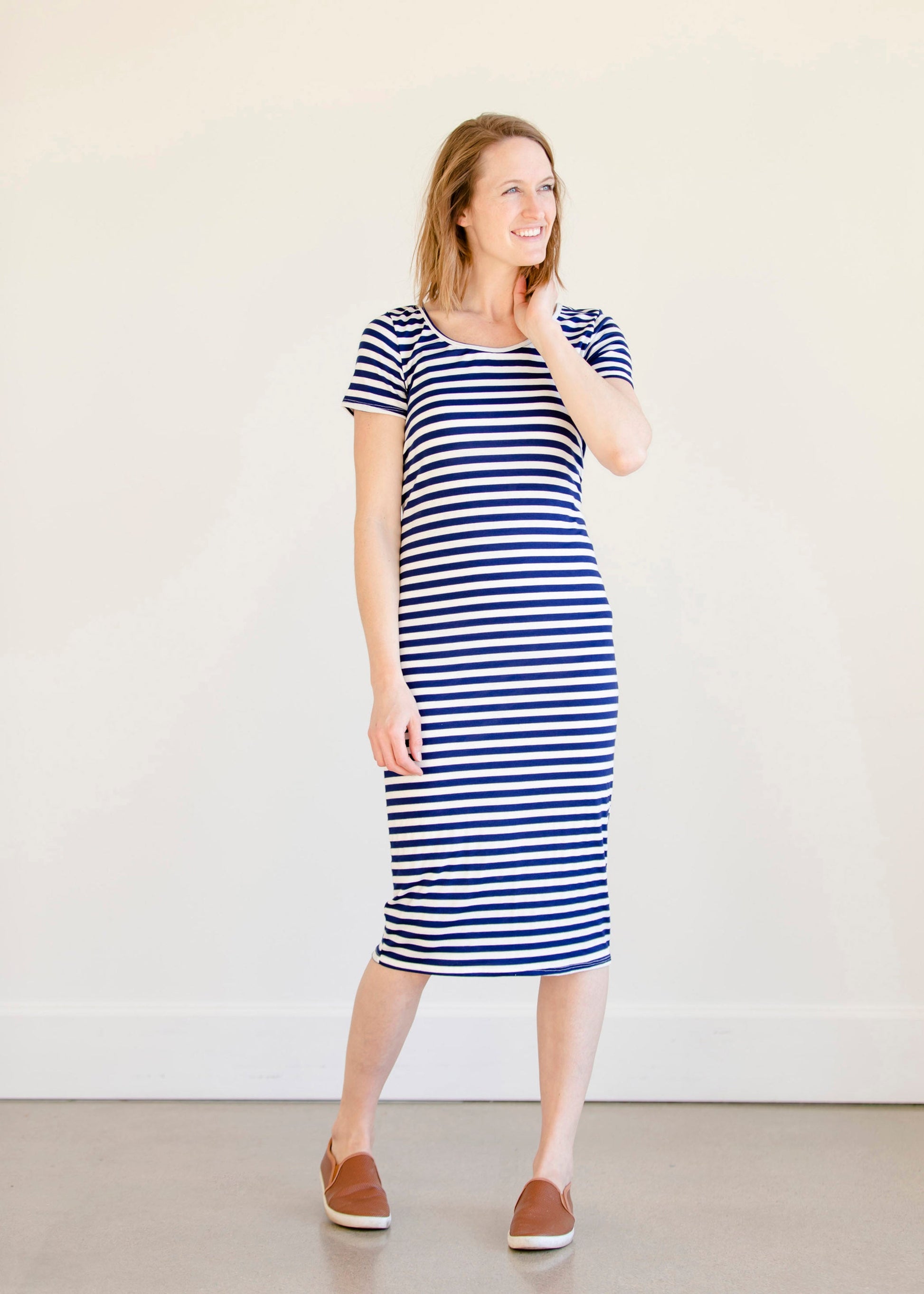 Multi Tie Navy Striped Midi Dress - FINAL SALE Dresses