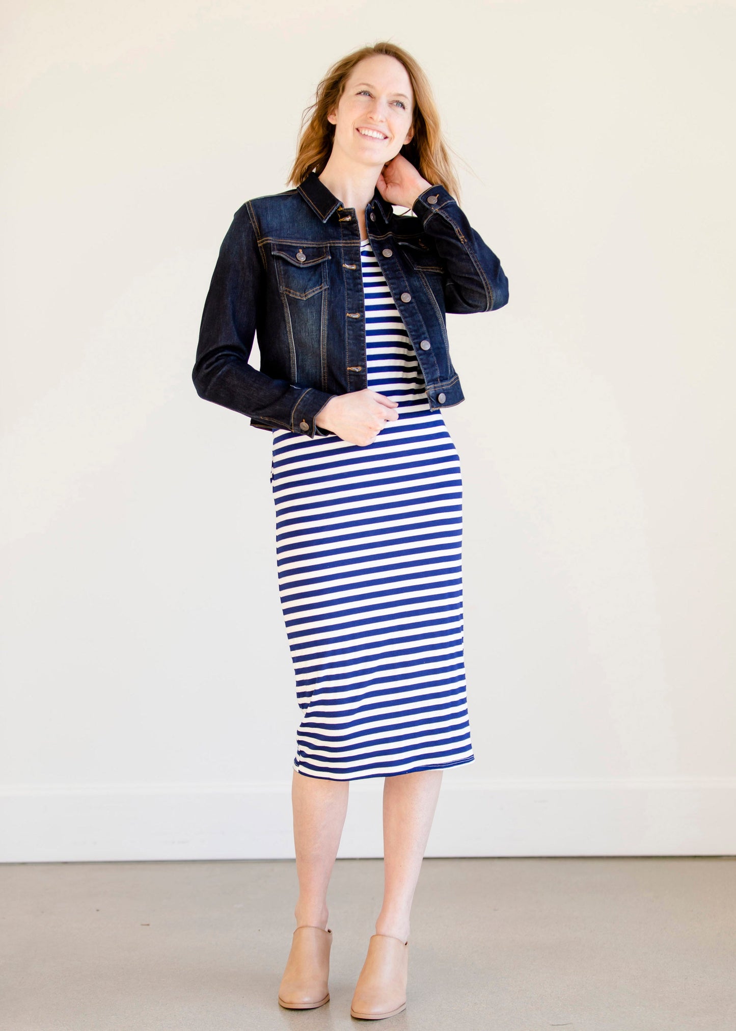 Multi Tie Navy Striped Midi Dress - FINAL SALE Dresses