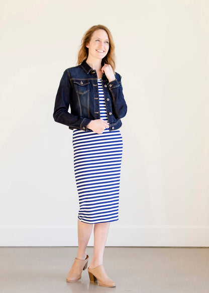 Multi Tie Navy Striped Midi Dress - FINAL SALE Dresses