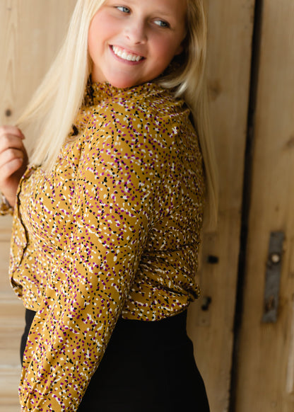 Mustard Abstract High Neck Blouse - FINAL SALE Tops