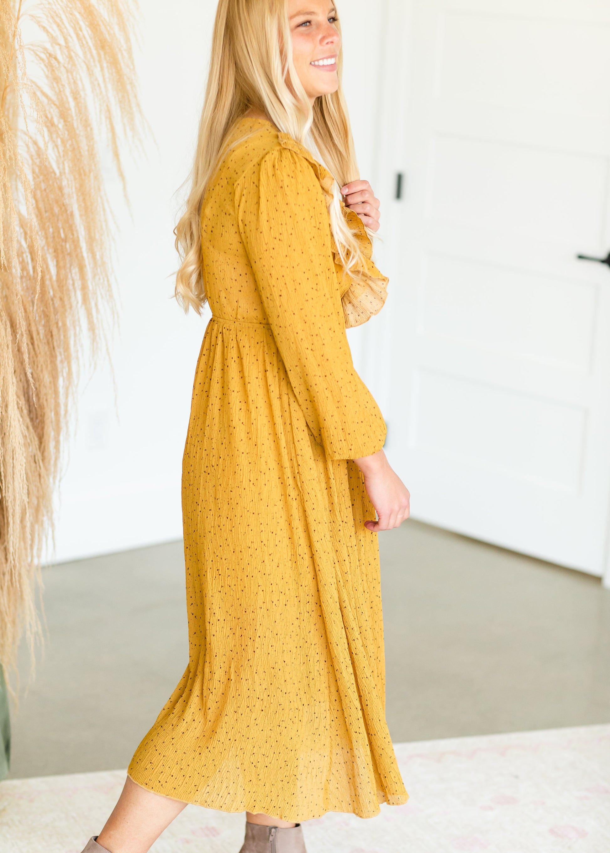 Mustard Button Front Ruffle Maxi Dress - FINAL SALE Dresses