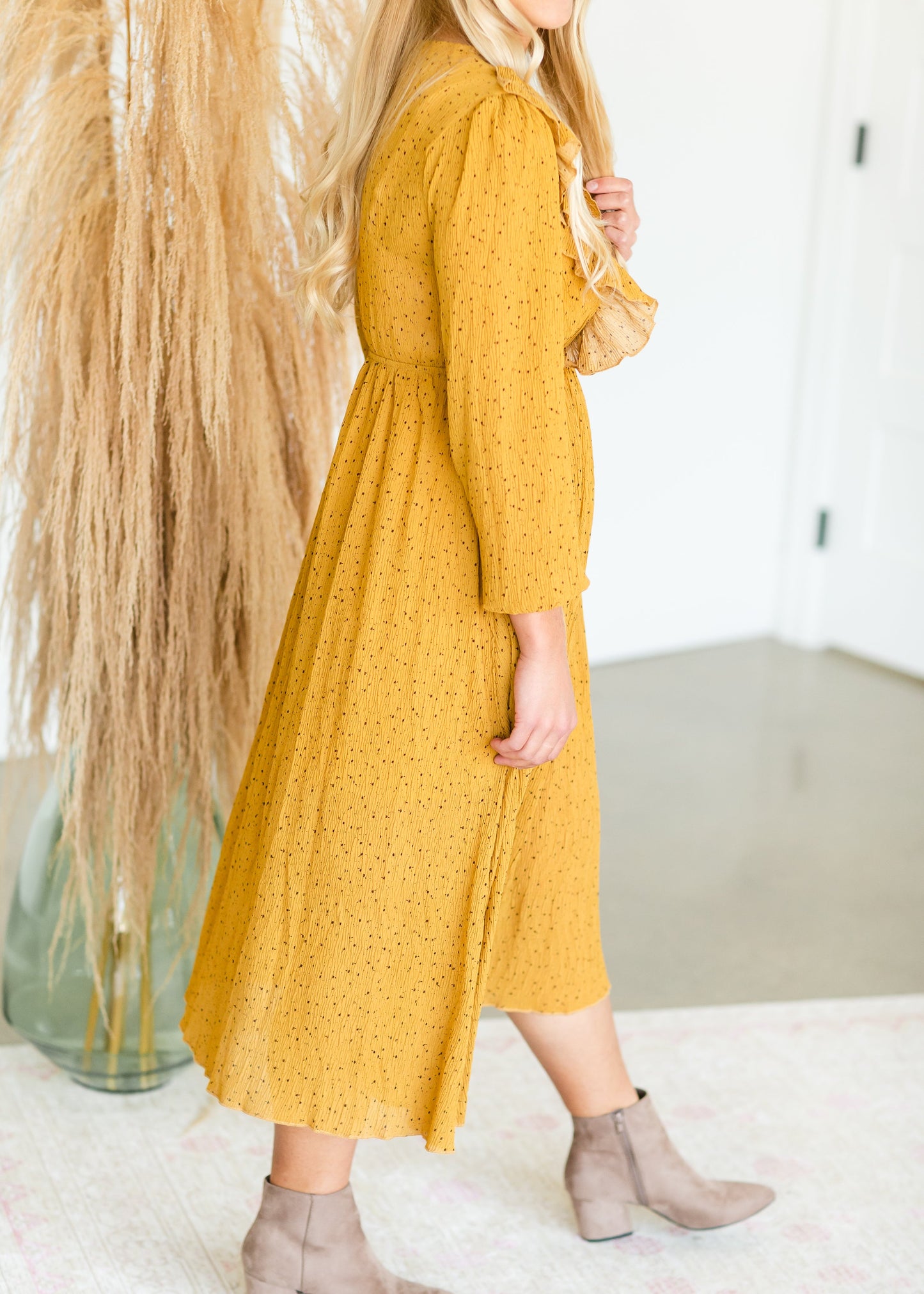 Mustard Button Front Ruffle Maxi Dress - FINAL SALE Dresses