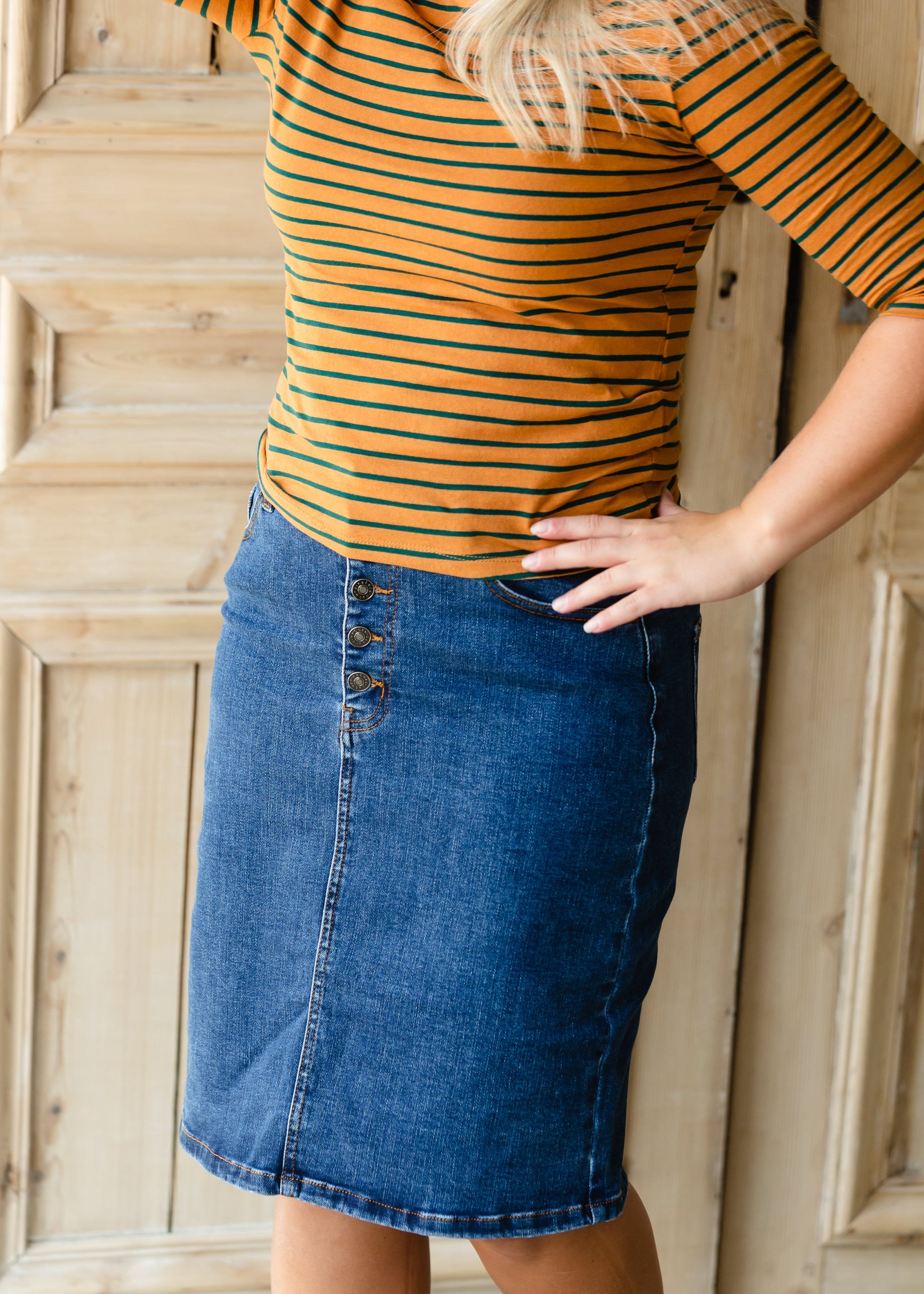 Mustard + Emerald Striped 3/4 Top - FINAL SALE Tops