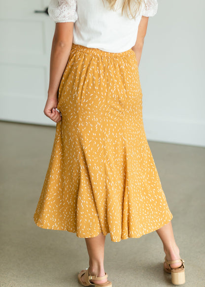 Mustard Flare Printed Midi Skirt Skirts