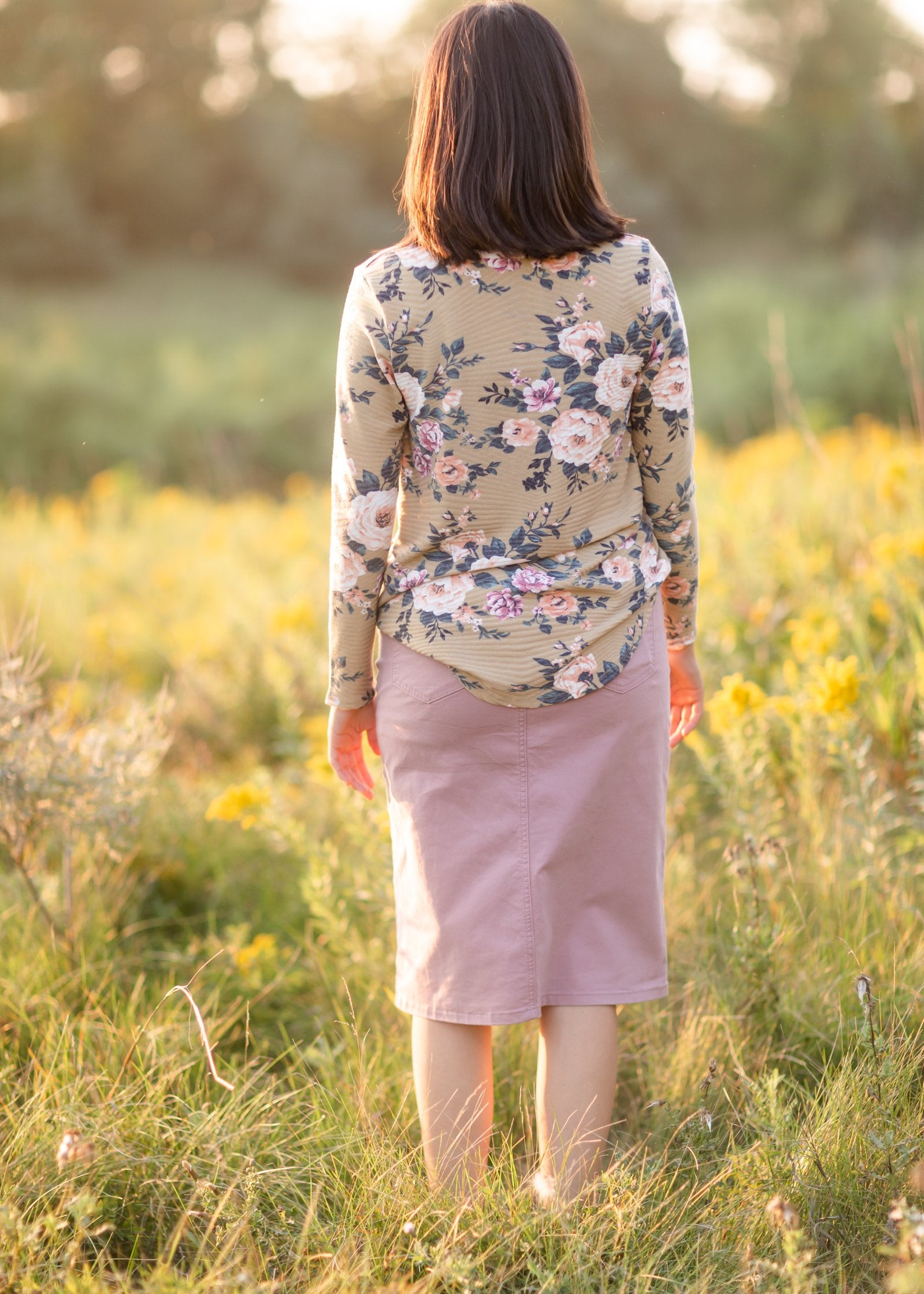 Mustard Floral Faux Button Top Tops BomBom