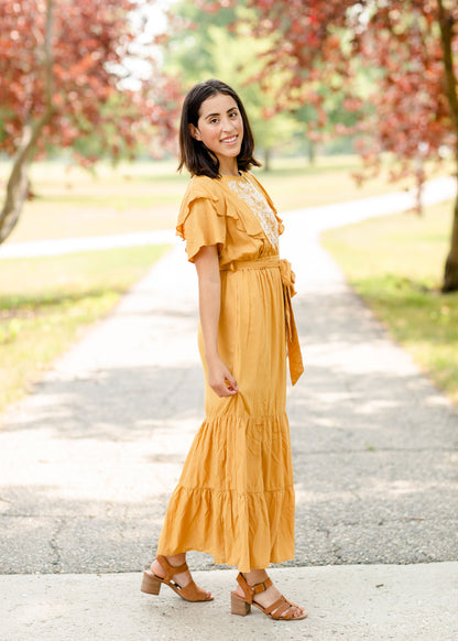 Mustard Flutter Sleeve Floral Maxi Dress - FINAL SALE Dresses