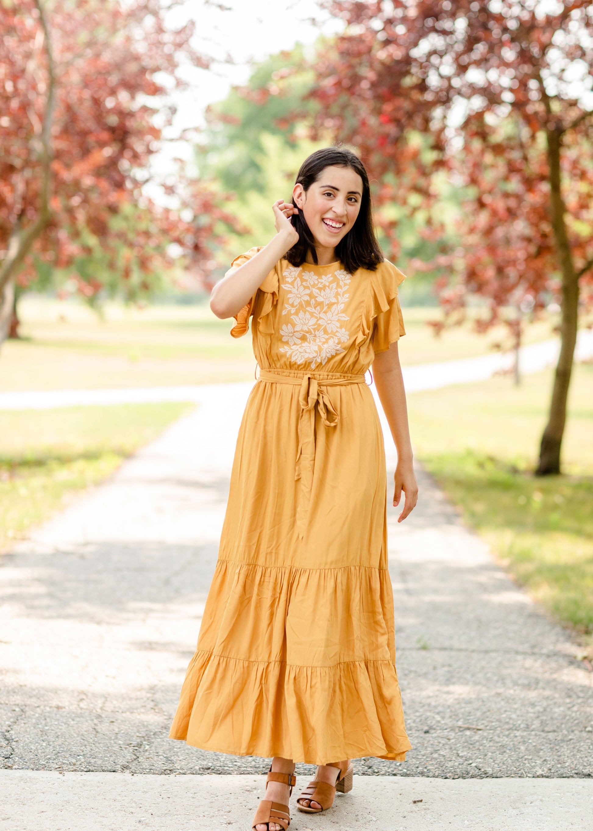 Mustard Flutter Sleeve Floral Maxi Dress - FINAL SALE Dresses