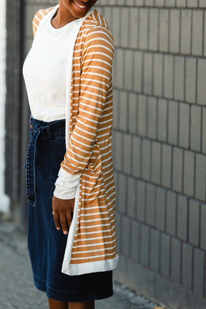 Mustard Long Striped Cardigan Layering Essentials