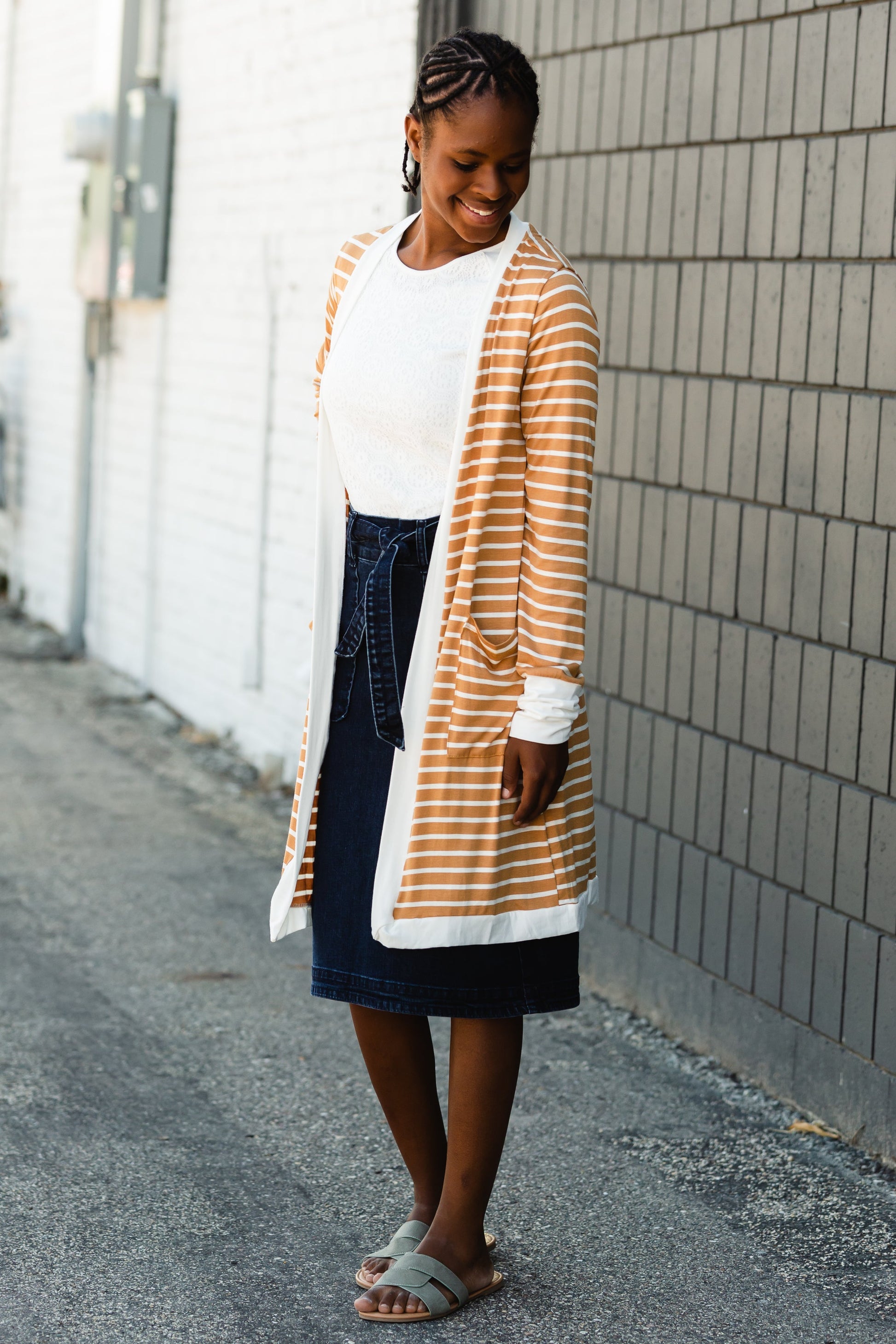 Mustard Long Striped Cardigan Layering Essentials