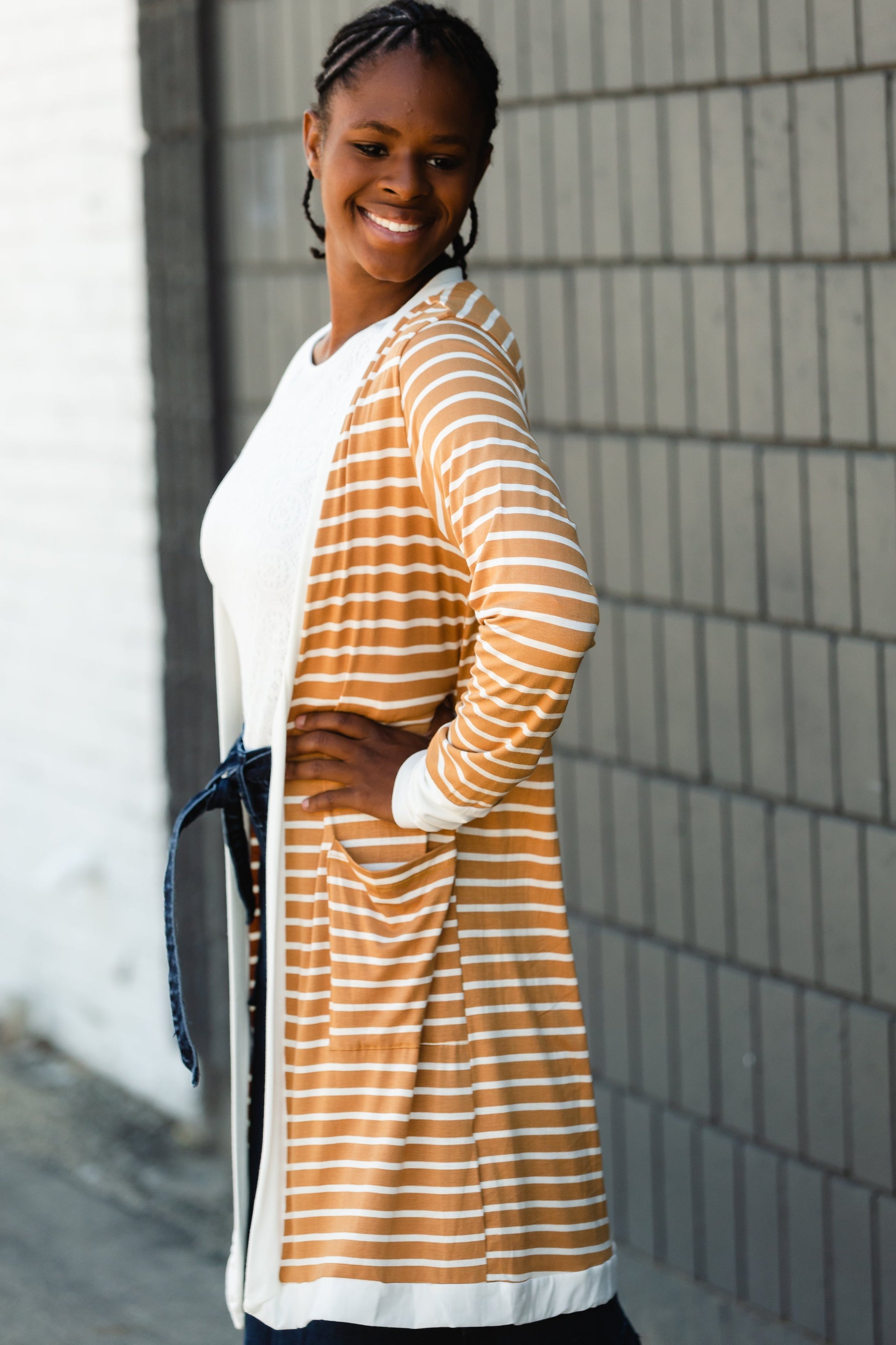 Mustard Long Striped Cardigan Layering Essentials