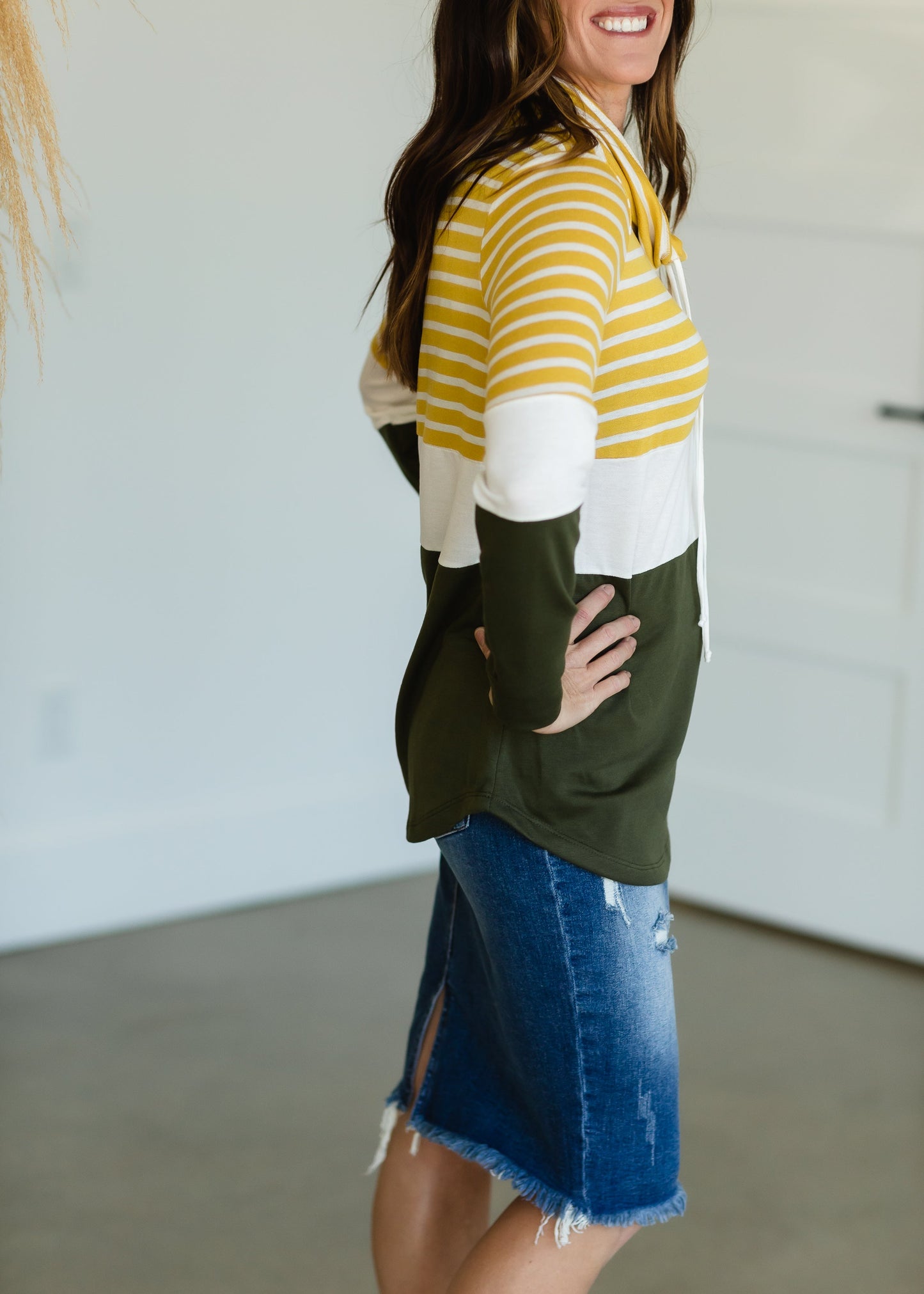 Mustard Striped Mock Neck Top - FINAL SALE Tops