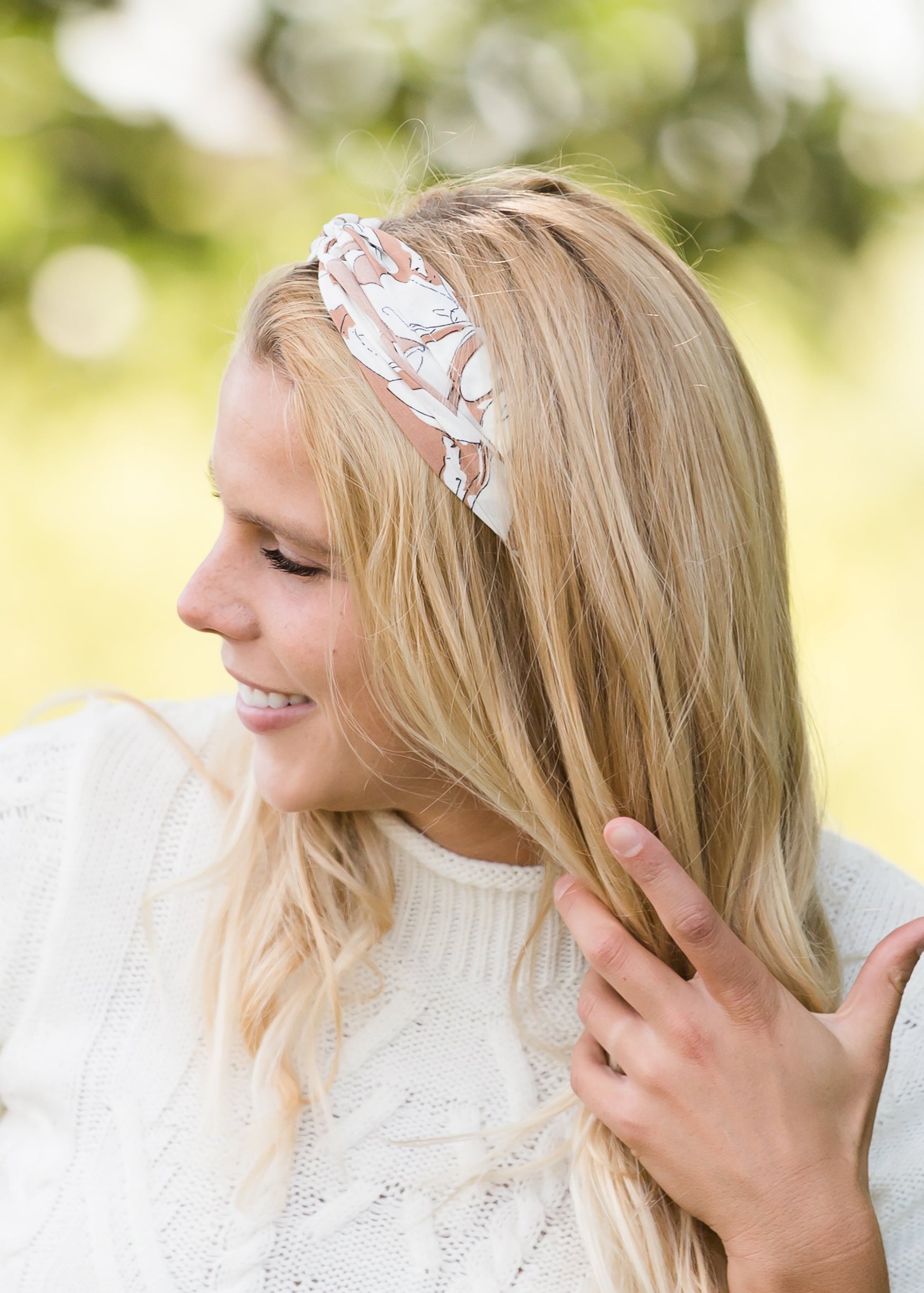 muted floral taupe headband