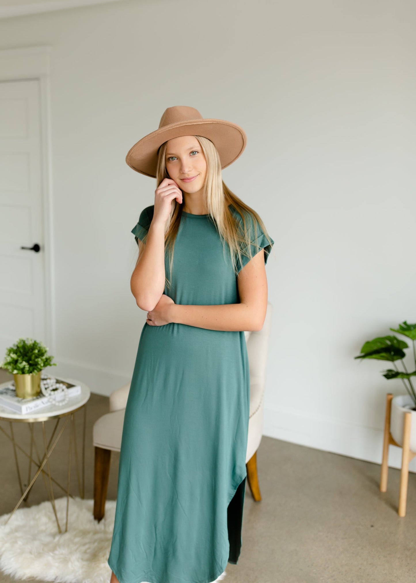 Muted Jade Round Hem T-Shirt Dress Dresses