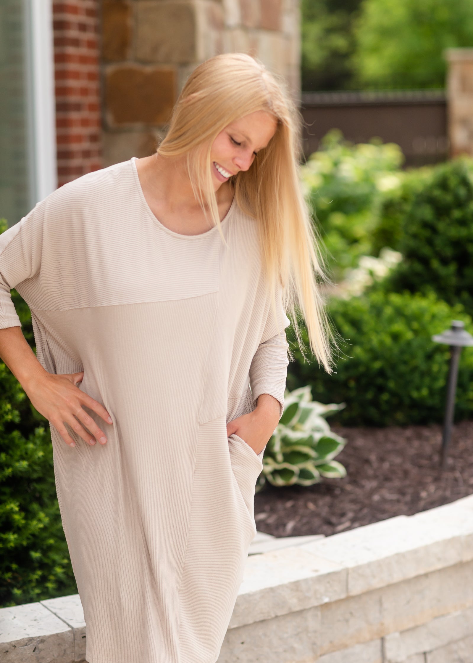 Natural Ribbed Tunic Midi Dress - FINAL SALE Dresses