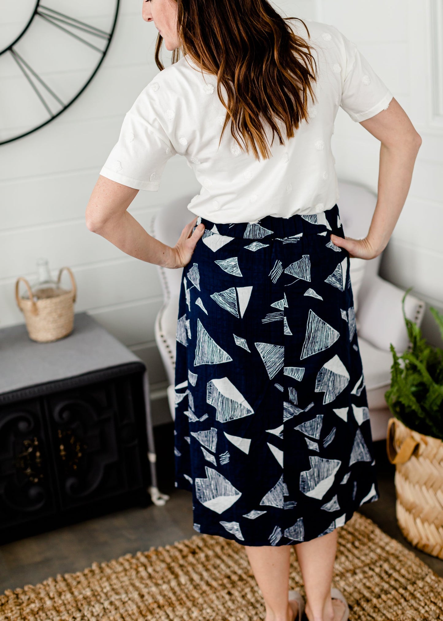 Navy Abstract A-Line Midi Skirt - FINAL SALE Skirts