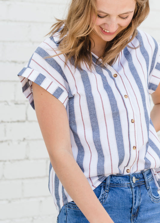 Navy and White Striped Tee - FINAL SALE Tops