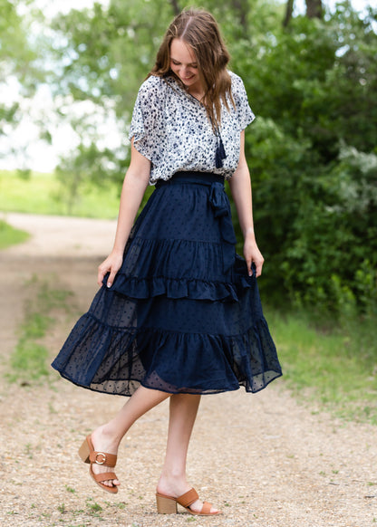 Navy Floral Tassel Tie Top - FINAL SALE Tops