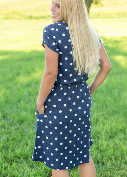 Navy French Terry Polka Dot Midi Dress - FINAL SALE Dresses