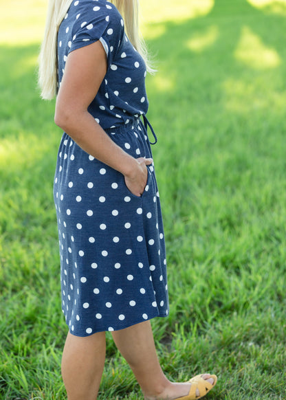 Navy French Terry Polka Dot Midi Dress - FINAL SALE Dresses