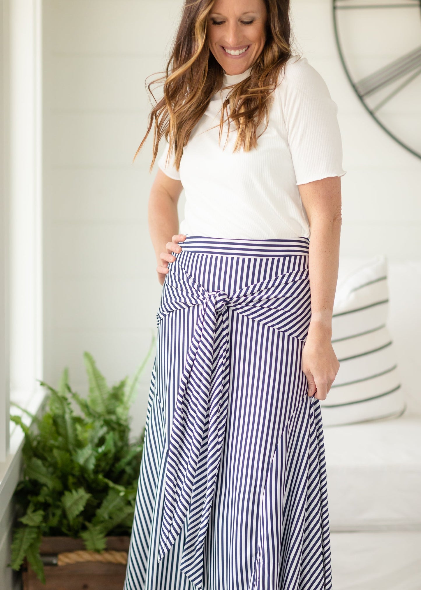 Navy Front Tie Stripe Midi Skirt - FINAL SALE Skirts