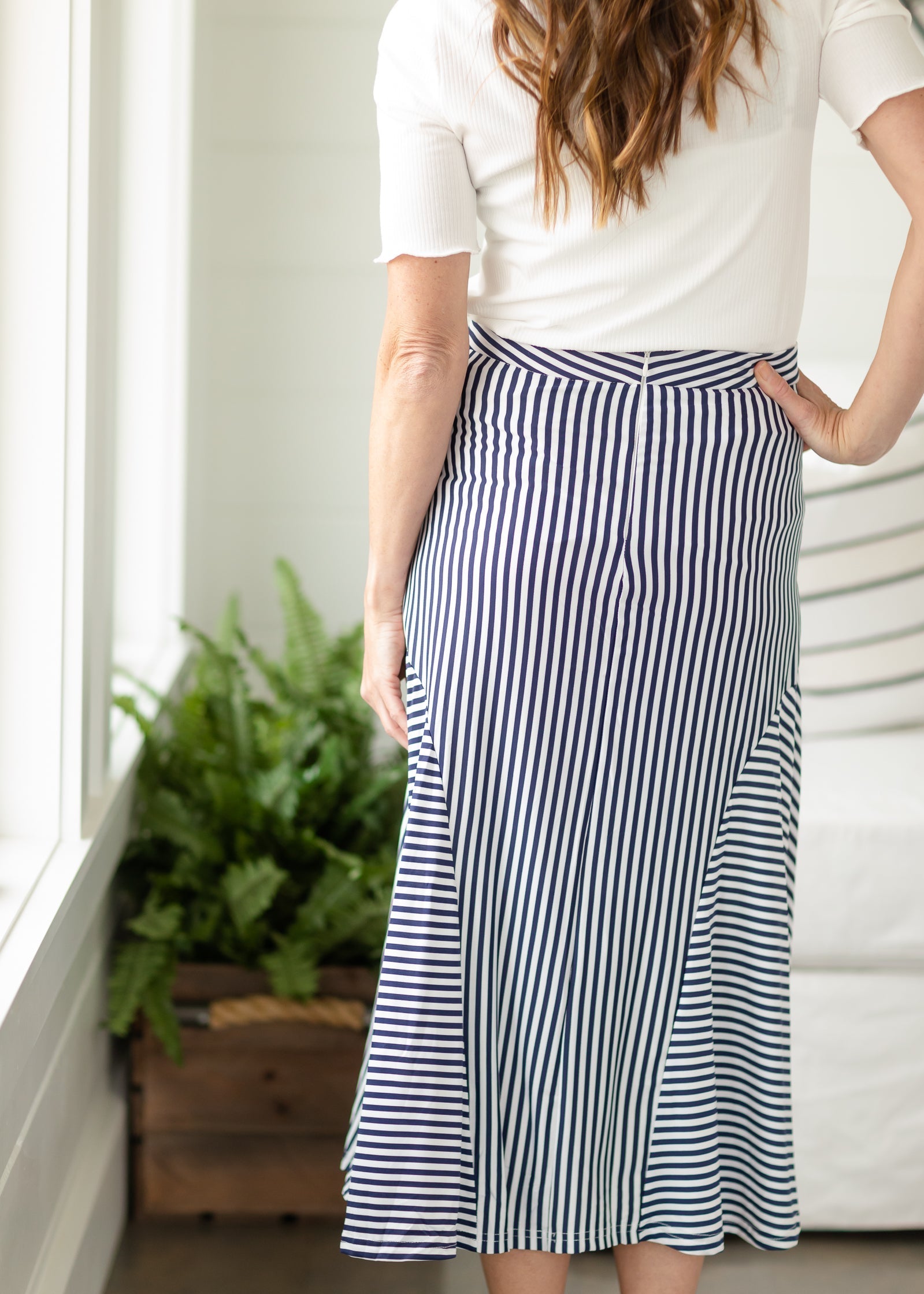 Navy Front Tie Stripe Midi Skirt - FINAL SALE Skirts