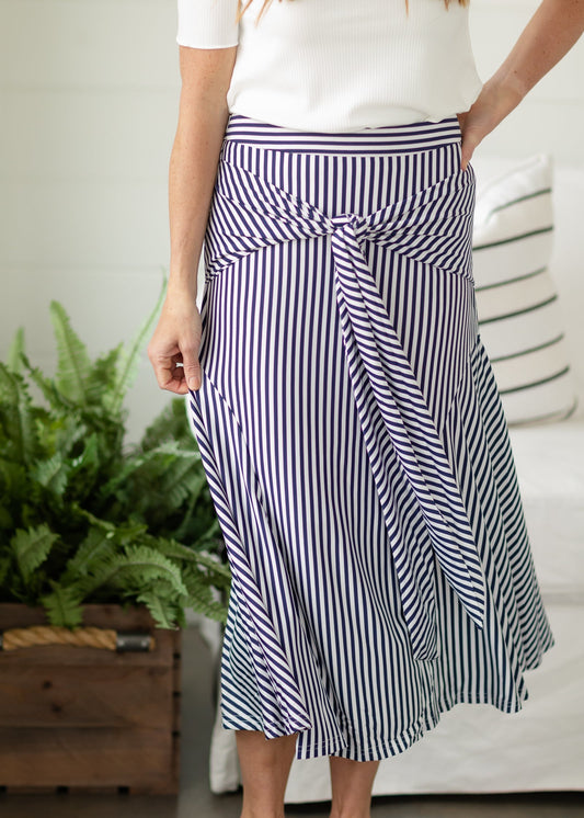 Navy Front Tie Stripe Midi Skirt - FINAL SALE Skirts