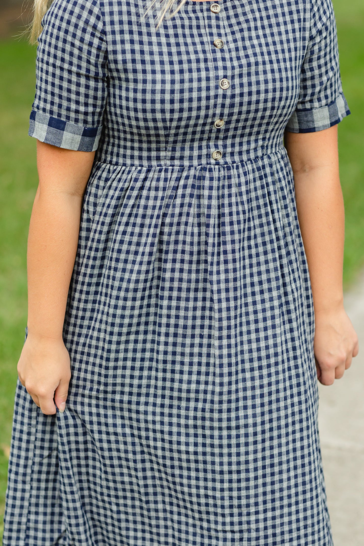 Navy Gingham Faux Button Up Midi Dress - FINAL SALE Dresses