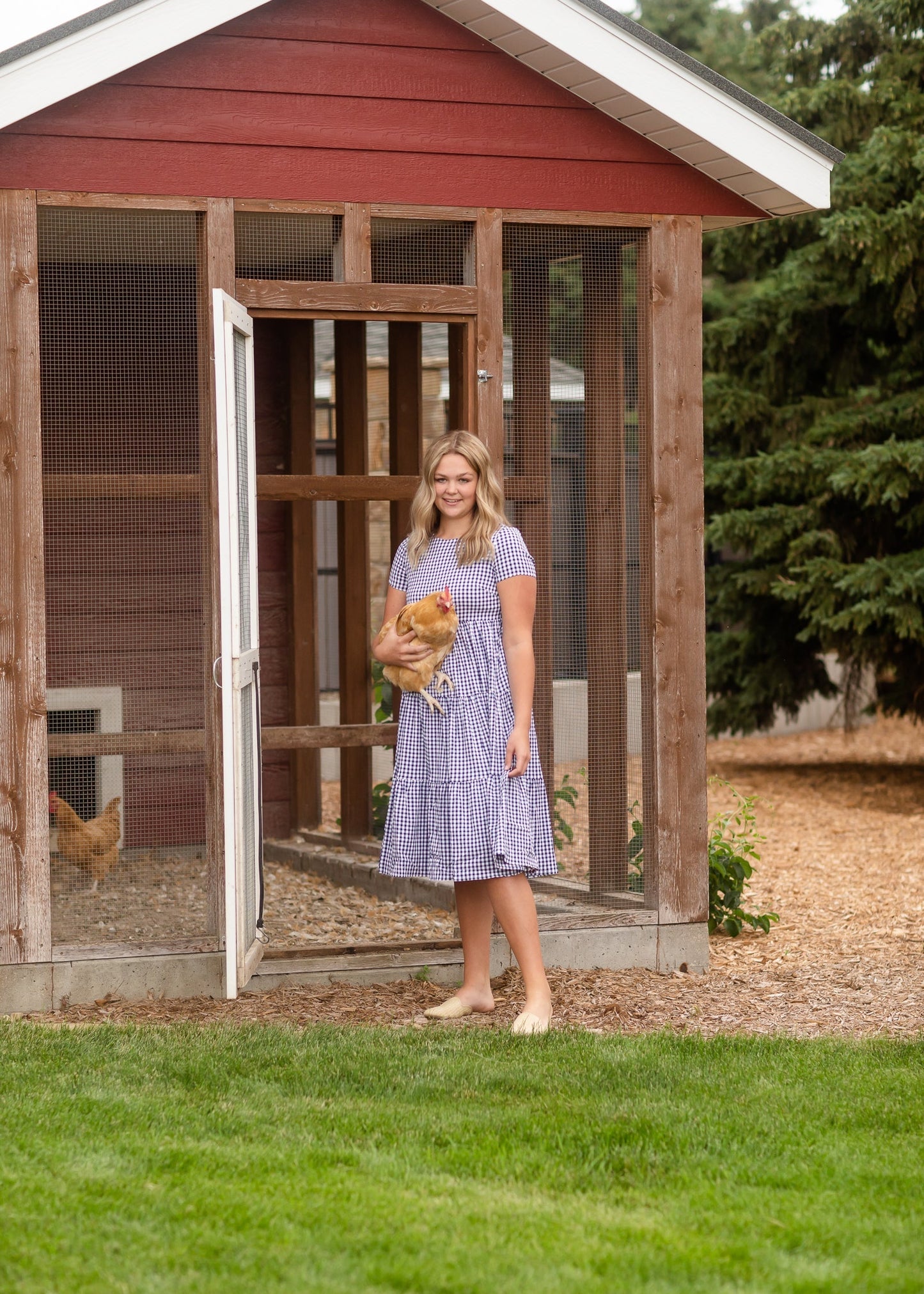 Navy Gingham Midi Dress Dresses