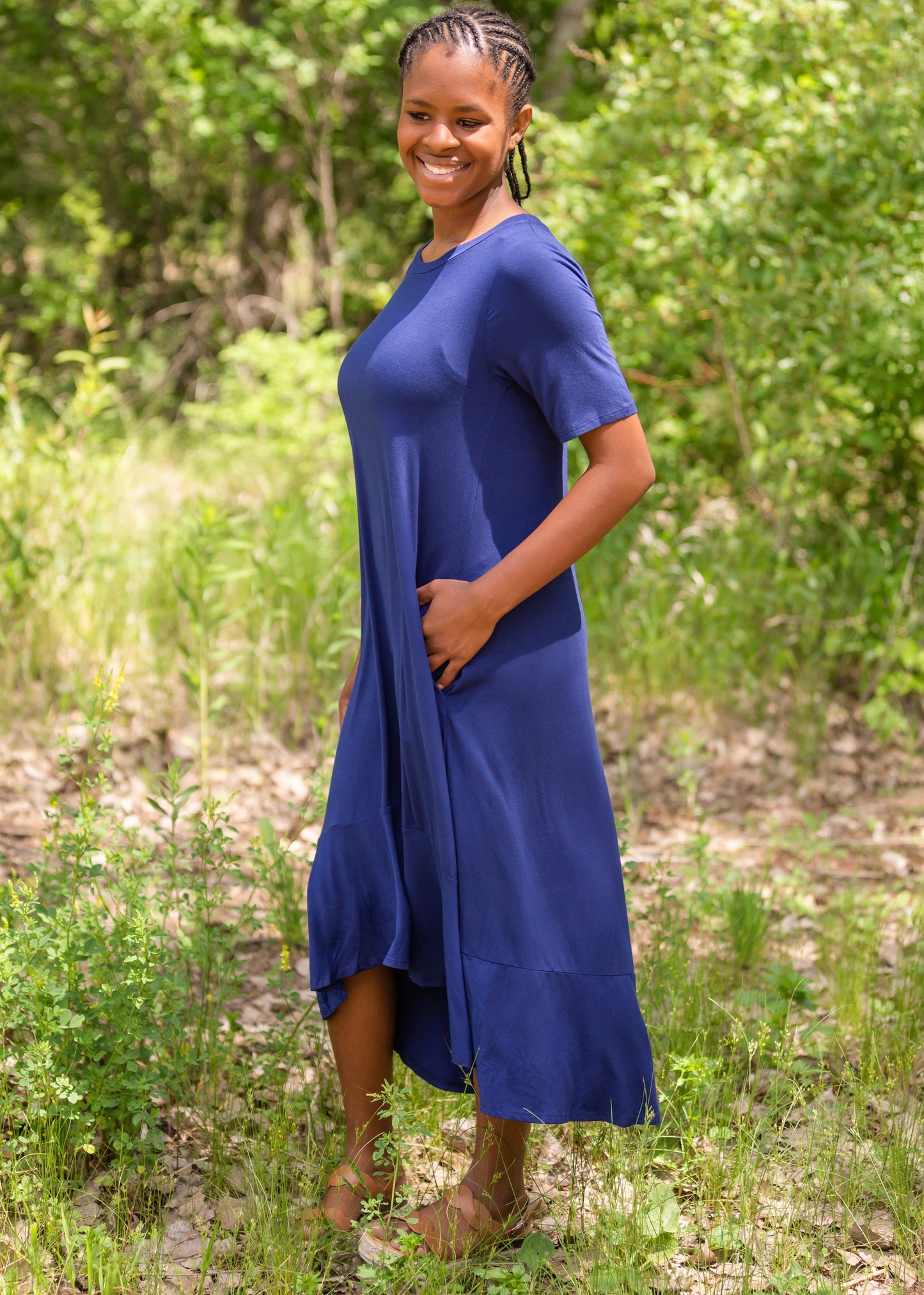 Navy Jersey Knit A-Line Midi Dress - FINAL SALE Dresses