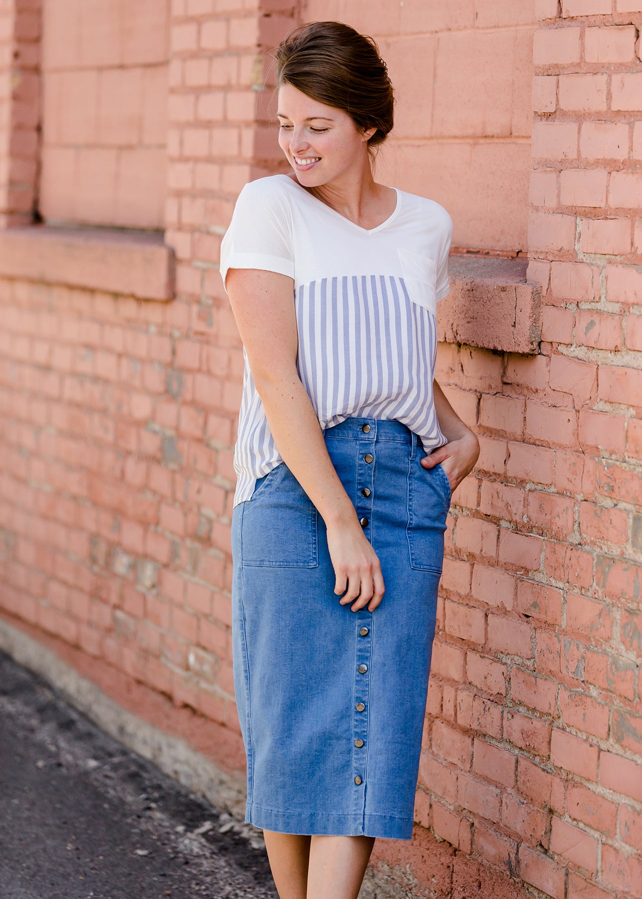 Navy Mixed Stripe Top - FINAL SALE Tops