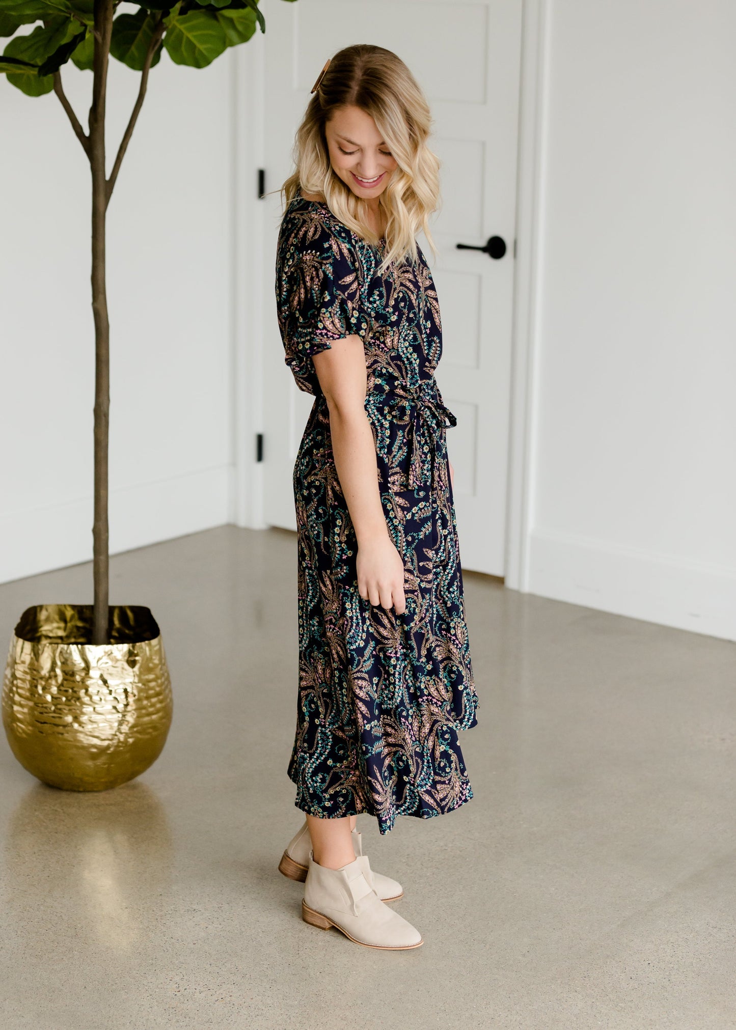 Navy Paisley Print Midi Dress - FINAL SALE Dresses