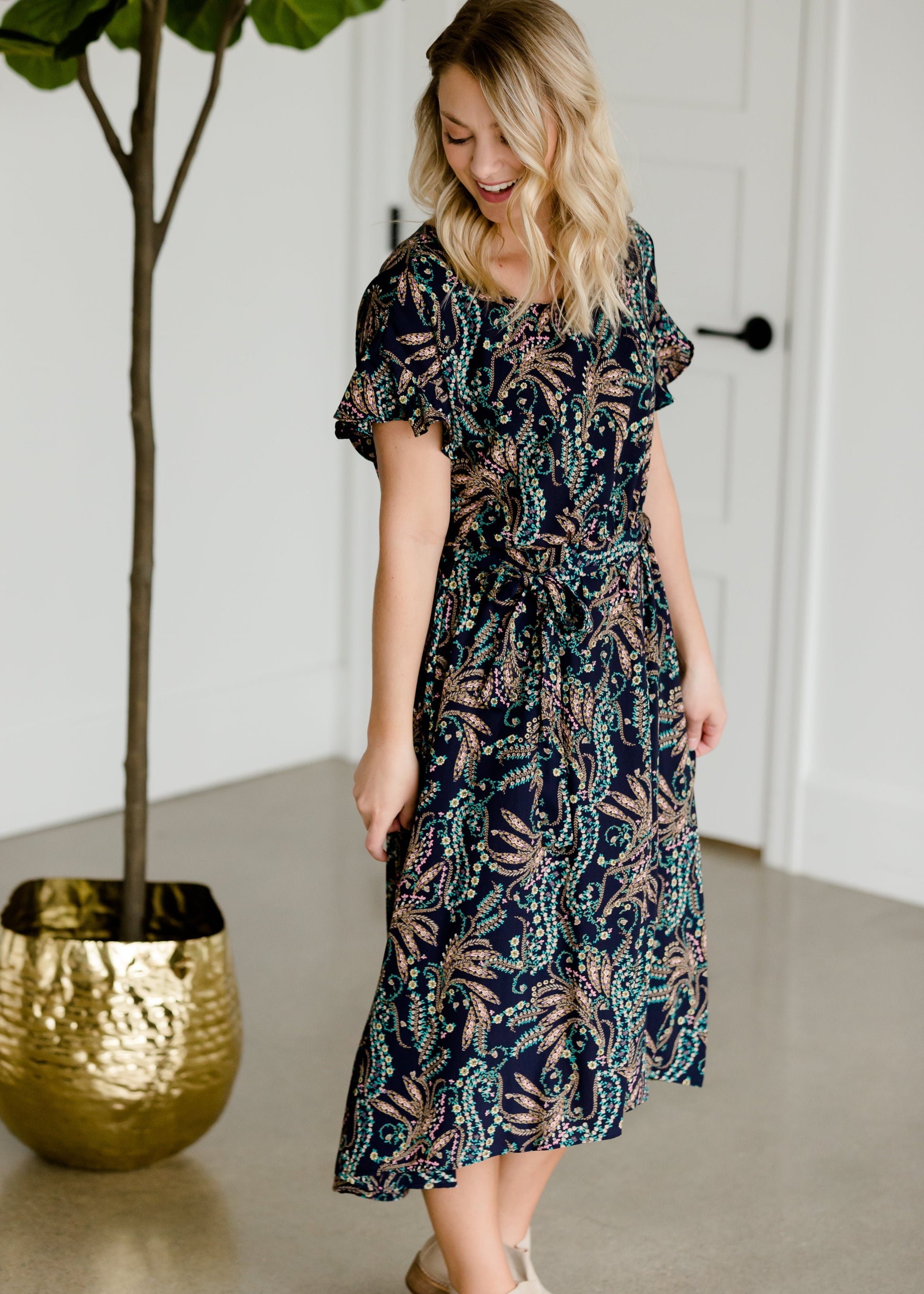 Navy Paisley Print Midi Dress - FINAL SALE Dresses