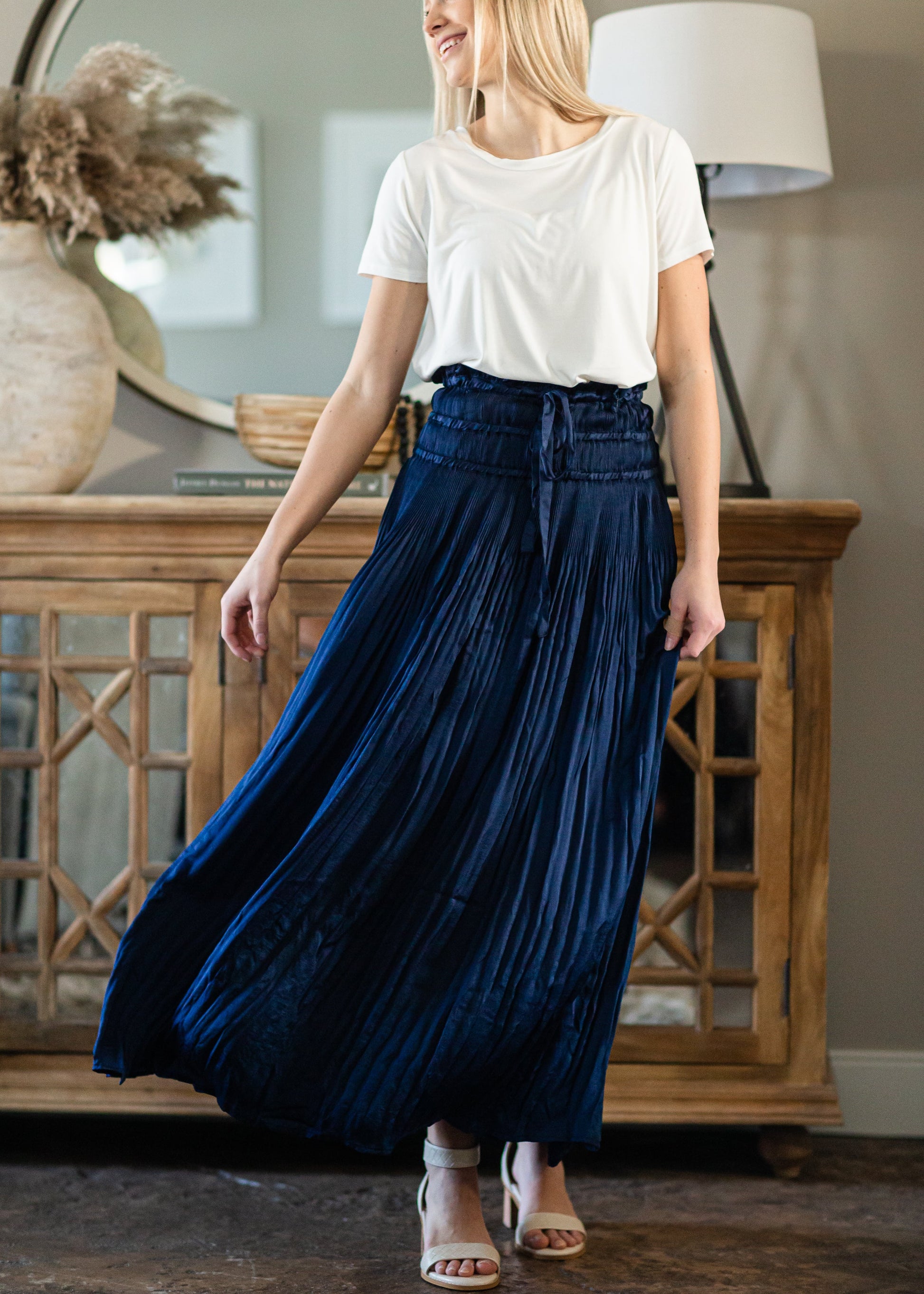 Navy Pleated Maxi Skirt - FINAL SALE Skirts