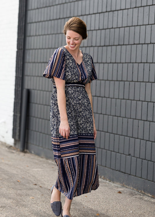 Navy Printed Maxi Dress - FINAL SALE Dresses